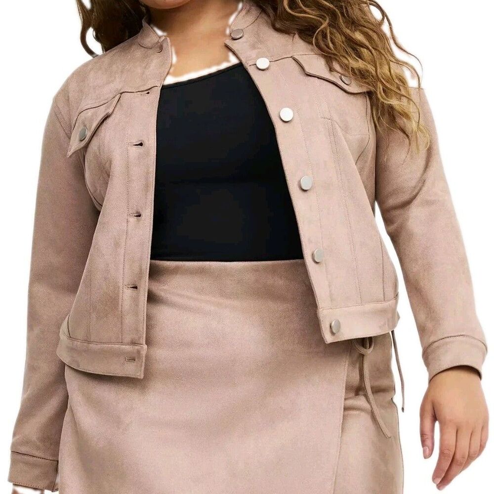 Torrid Faux Suede Trucker Moto Jacket Light Brown, Women's Size 4X NWT